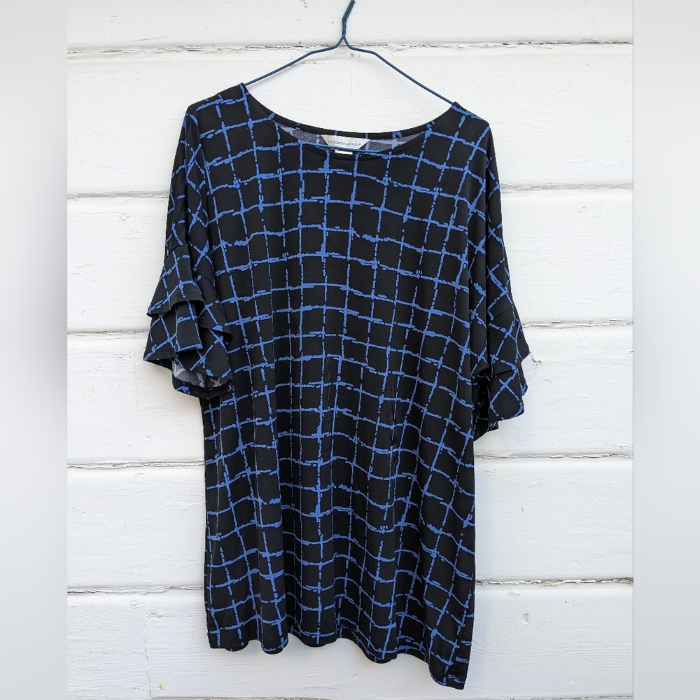 Christopher Banks Black and Blue Dress Top Office Wear Women's Size XL